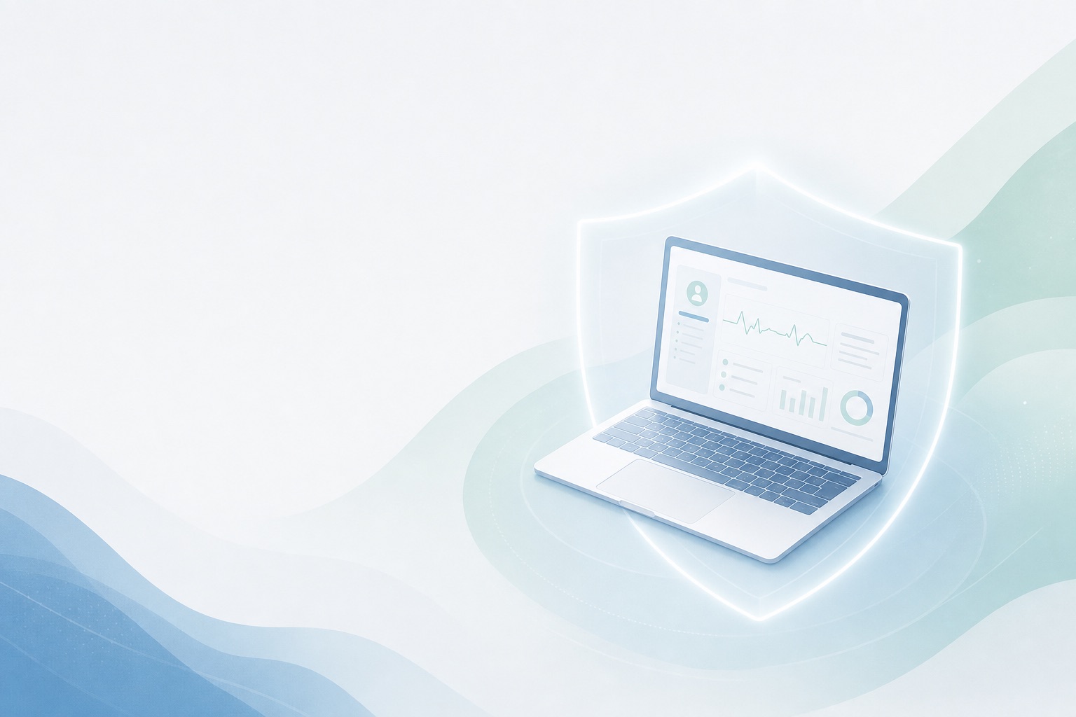 Eclio running privately on a laptop, protected by an on-device shield — patient data never leaves the machine
